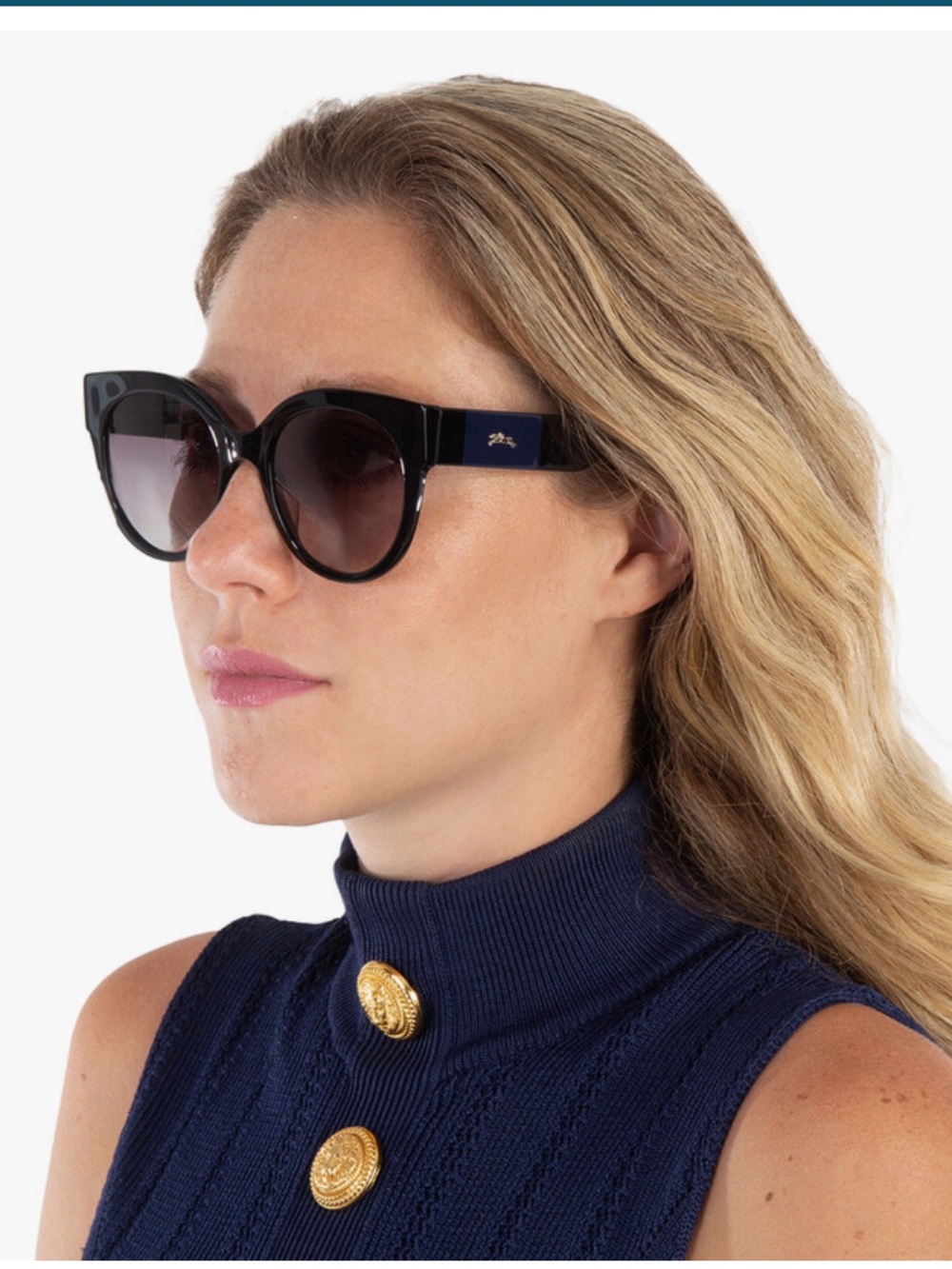 Longchamp Black Gradient Round Women's Sunglasses